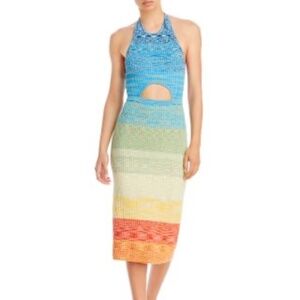 NWT STAUD Edesia‎ Midi Dress size M Multicolored Stretch Ribbed Cutout Sundress